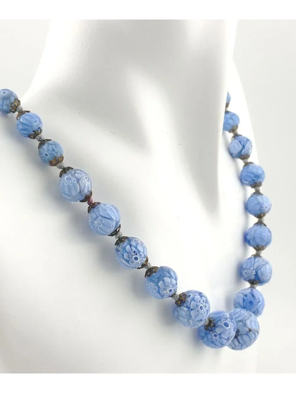 Vintage Blue Millefiori Venetian Textured Graduated Glass Bead 24